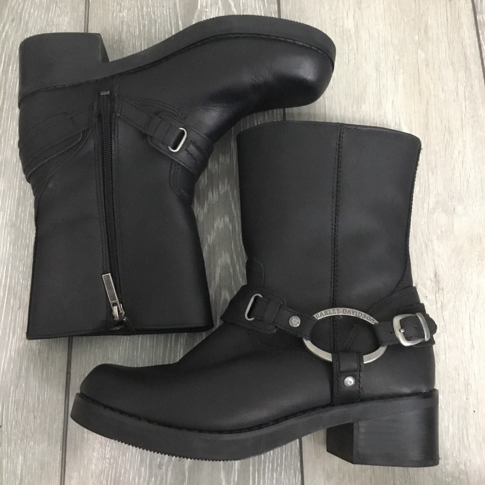 Harley -Davidson Christa Black Leather Boots size 8